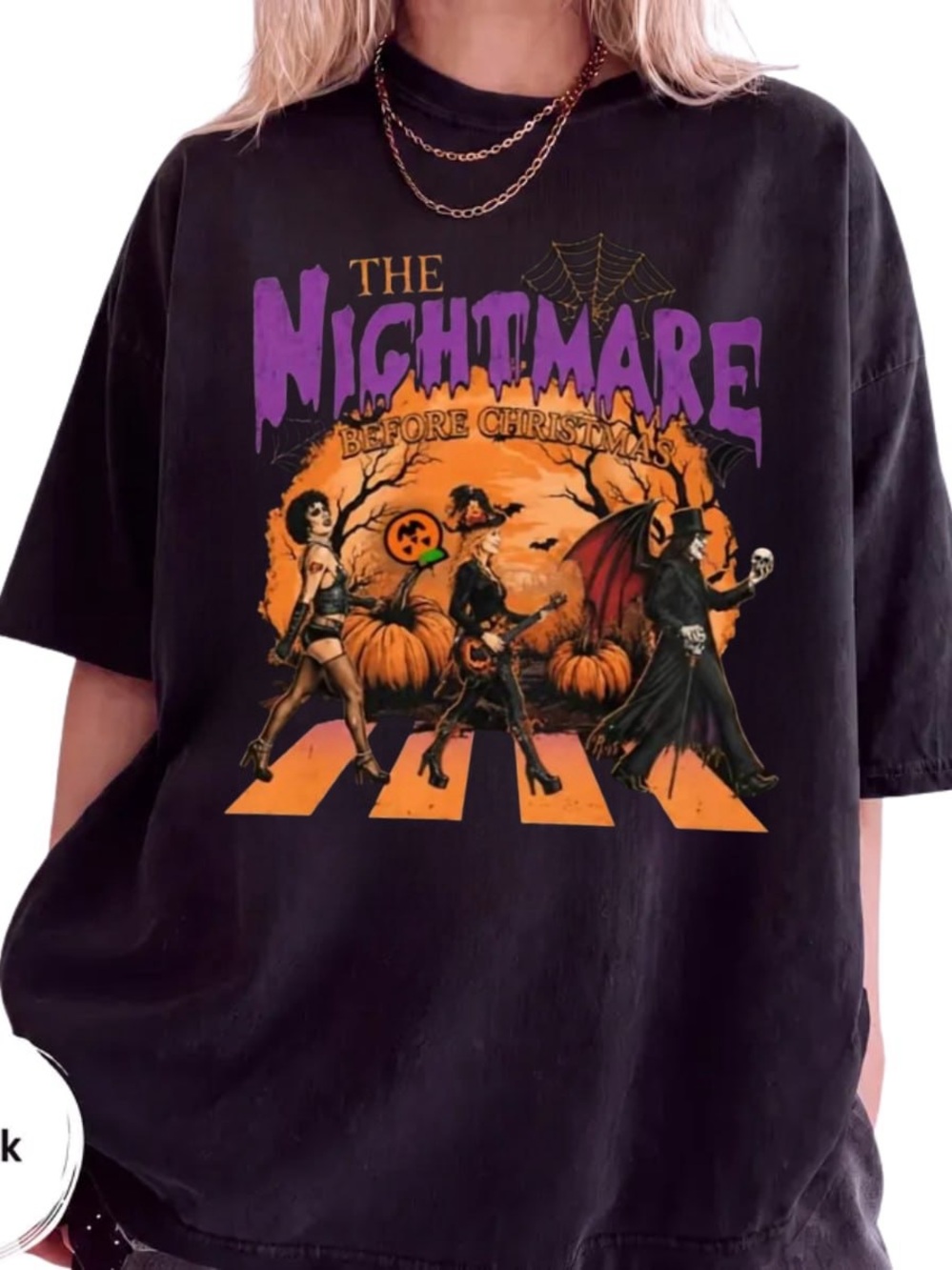 Black Short Sleeve Tee with Purple & Orange Nightmare Graphic
